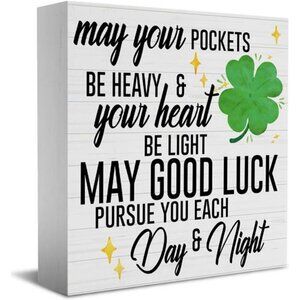 Funny St Patricks Day Shamrock Decor Desk Decor Wooden Box Sign St